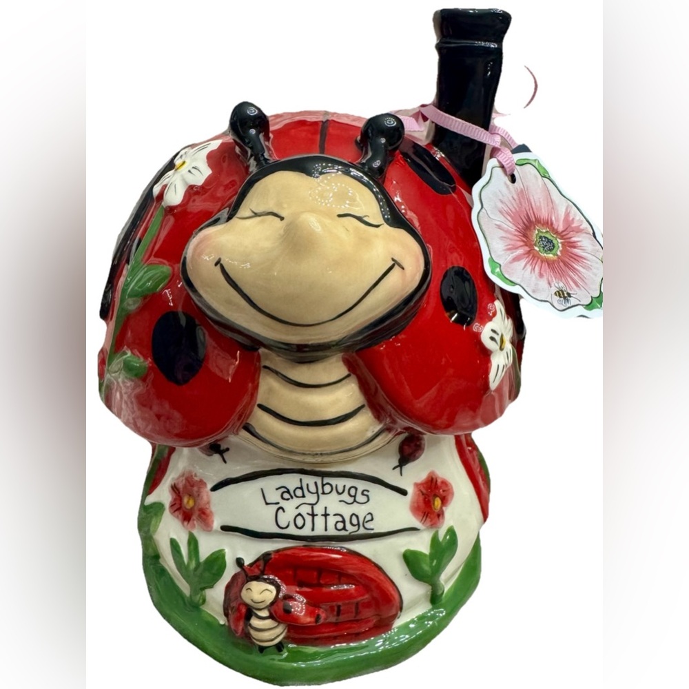 BLUE SKY CLAYWORKS LADYBUGS COTTAGE HOUSE TEALIGHT HOLDER W/FLOWERS SUMMER NEW